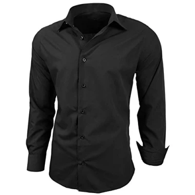 Abbildung von Baxboy Herren Hemd Slim Fit Bügelleicht für Anzug, Business, Hochzeit, Freizeit Langarm Hemden Männer Langarmhemd R 44, Farbe:Schwarz, Größe:4XL