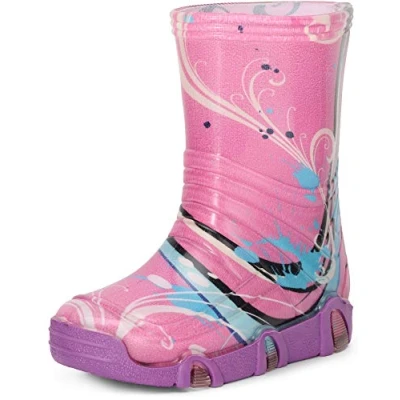 Abbildung von Ladeheid Kinder Mädchen Jungen Gummistiefel SwkBW33 (Violett Muster 33, 33/34 EU)