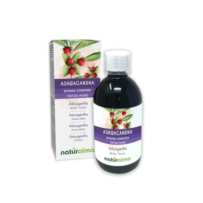 Abbildung von Ashwagandha oder indischer Ginseng (Withania somnifera) Wurzeln Alkoholfreier Urtinktur Naturalma Flüssig Extrakt Tropfen 500 ml Nahrungsergänzungsmittel Veganer