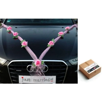 Abbildung von Organza M Auto Schmuck Braut Paar Rose Deko Dekoration Autoschmuck Hochzeit Car Wedding (Rosa/Rosa)