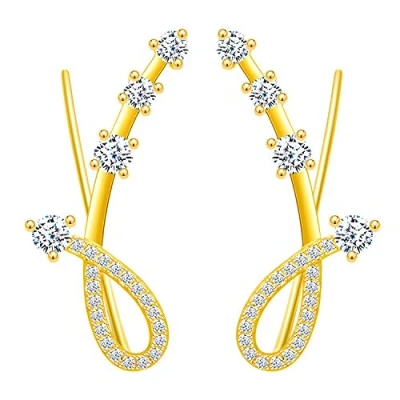 Abbildung von Yumilok Damen Ohrstecker Knorpel Schmuck Ohrklemme Ohrringe Ohrclip 925er Sterling Silber mit Kristall Zirkonia ear cuff für Mädchen gold
