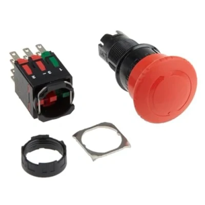 Abbildung von Schneider Electric XB6AS8349B Not Halt/Not Aus Taster, rund, 16mm, Drehentriegelung, rot, 1S+2Ö