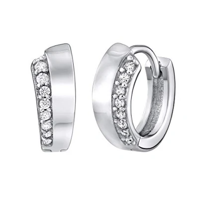 Abbildung von SILVEGO Damen Ohrringe aus 925 Sterling Silber Creolen mit Zirkonia Durchmesser 14 mm