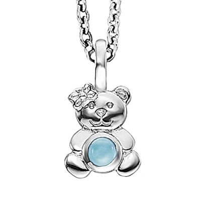 Abbildung von Engelsrufer Herzengel Mädchen Kinder Halskette aus Sterling Silber und einem Teddybär Anhänger mit blauem Achat Stein Karabinerverschluss längenverstellbar nickelfrei