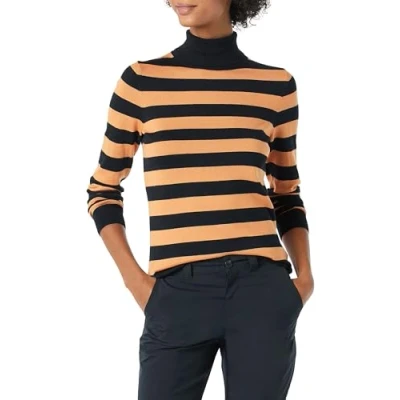 Abbildung von Amazon Essentials Damen Leichter, Langärmeliger Rollkragenpullover, Klassischer Schnitt (Erhältlich In Übergröße), Schwarz Kamelbraun Rugby Streifen, S