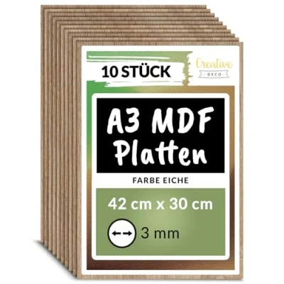 Abbildung von Creative Deco 10 x A3 MDF Platten Einseitig Lackiert Eiche 420 300 3 mm Dünne Holz Perfekt für Laser, CNC Router, Modellierung, Laubsäge