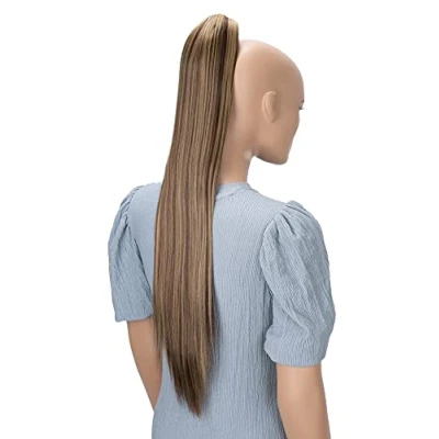 Abbildung von CAISHA 70cm Extralang Clip On Haarteil Zopf Pferdeschwanz Hitzebeständig Synthetik Glatt Braun Blond Mix H168