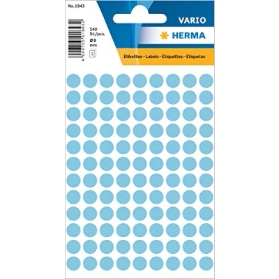 Abbildung von HERMA 1843 Punktaufkleber Klebepunkte hellblau, 540 Stück, Ø 8 mm, 108 pro Bogen, selbstklebend, Markierungspunkte für Kalender Planer Basteln, matt, blanko Papier Farbpunkte Etiketten Aufkleber