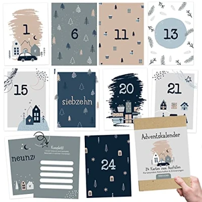 Abbildung von Papierdrachen Karten Adventskalender 2024 zum Basteln und Verschenken für den Partner Set 3 24 Postkarten Gestalten Geschenkidee in der Vorweihnachtszeit mit liebevollen Motiven Aufhängen