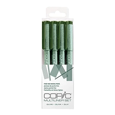 Abbildung von COPIC Multiliner Set, Olive, 4 Fineliner in verschiedenen Strichstärken, Zeichen Stifte mit einer feinen Spitze und wasserbeständiger Pigmenttinte