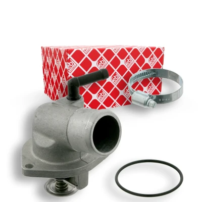 Abbildung von FEBI BILSTEIN 28349 Kühlwasserthermostat 92, 107 mit Schlauchklemme, Dichtring OPEL: Zafira A, Astra G CC, Caravan