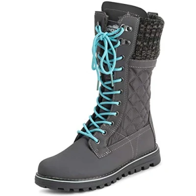 Abbildung von Polar Damen Kunstpelz Warm Thermal Wasserdicht Draussen Gehen Schnee Winter Gummisohle Wadenstiefel Grau/Blau UK9/EU42 YC0607