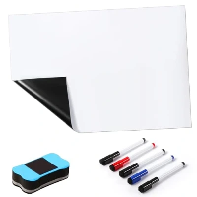 Abbildung von Blendura A3 Magnetische Whiteboard Folie, Magnettafel Kühlschrank mit 5 Stiften, Schwamm, DIY Magnetisches für Schule, Büro und Zuhause