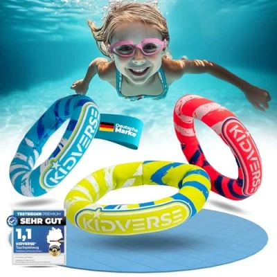Abbildung von KIDVERSE Tauchringe für Kinder ab 3 Jahren Tauchring Wasserspielzeug Neopren mit Sandfüllung Sicheres Tauchspielzeug Buntes Schwimmbad Spielzeug zum Tauchen Lernen