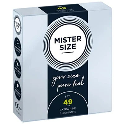 Abbildung von MISTER SIZE Kondome gefühlsecht hauchzart 49mm im 3er Pack/extra dünn, extra fein, feucht/aus 100% Naturkautschuk Latex in deiner Größe S/natural feeling Packung