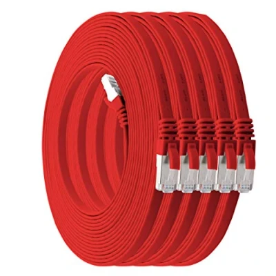 Abbildung von 1aTTack.de 1m rot 5 Stück Cat7 Flachkabel Netzwerkkabel Cat 7 Rohkabel Gigabit Lan (10Gbit/s) Flachbandkabel Verlegekabel Patchkabel Flach Slim Rj 45 Stecker Cat6a