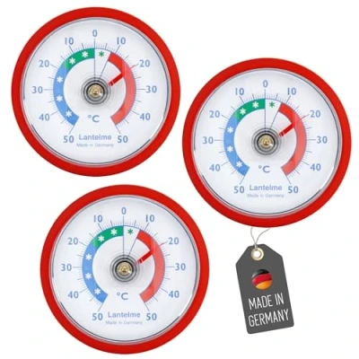 Abbildung von Lantelme 3 Stück Kühlschrankthermometer Set selbstklebend Thermometer auch für Gefrierschrank Eisfach Kühltheke Kühlzelle Kühlfach Kühlschrank zum ankleben Bimetall und Analog (Rot)