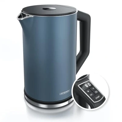 Abbildung von Arendo Edelstahl Wasserkocher mit Temperatureinstellung 40 100 Grad in 5er Schritten Doppelwand Design Modell ELEGANT 1,5 Liter 2200 W Teekocher Temperaturanzeige GS Admiral Blau