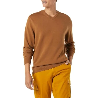 Abbildung von Amazon Essentials Herren Pullover mit V Ausschnitt (in Übergröße erhältlich), Toffee Braun, L