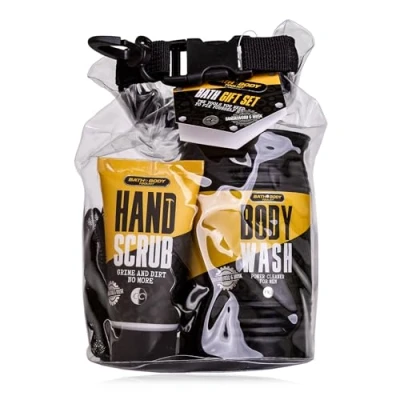 Abbildung von Accentra Geschenkset BATH + BODY TOOLKIT, Badeset für Männer, 400ml Duschgel, 50ml Handpeeling und ein Netzschwamm im coolen, wasserdichten Beutel