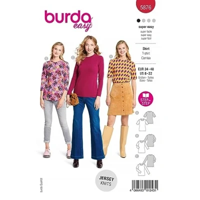 Abbildung von Burda Schnittmuster, 5876, Shirts selber nähen [Damen, Gr. 34 48] Level 1 für Anfänger