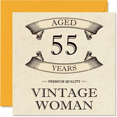 Abbildung von Geburtstagskarte zum 55. Geburtstag im Vintage Stil für Frauen Alter von 55 Jahren lustige Mutter Schwester Ehefrau Oma 145 mm x Damen Grußkarten
