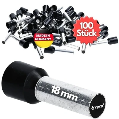 Abbildung von 100 Stück Kalitec AE618SW Aderendhülsen isoliert 6,0mm² 18mm lang schwarz I Made in Germany Industriequalität