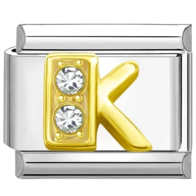Abbildung von Quiges 9mm Italian Style Charm Modell Edelstahl Alphabet Buchstaben K für Italien Armbänder
