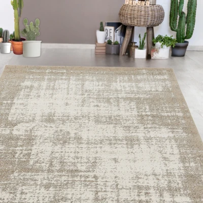 Abbildung von andiamo Webteppich moderner stilvoller Kurzflor Teppich robust und pflegeleicht aus 100% Polypropylen geeignet für Fußbodenheizung Saugroboter 67 x 140 cm Streifen Beige