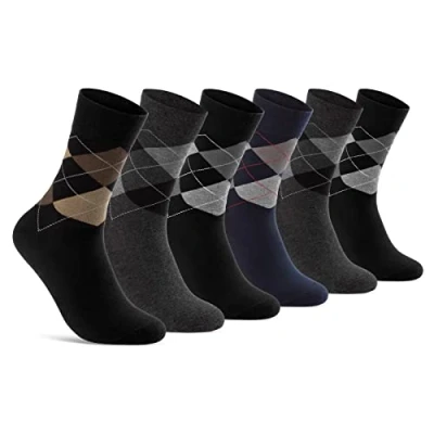 Abbildung von 6 Paar Socken Karo Rautenmuster Herren Damen Baumwolle Komfortbund ohne Naht 25349 WP (35 38)