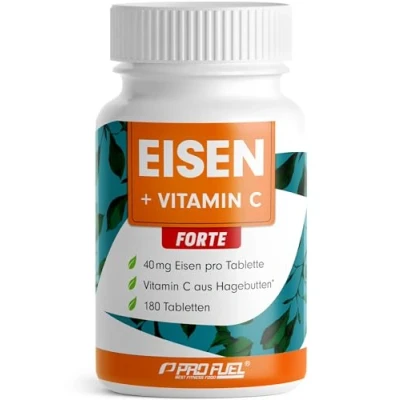Abbildung von Eisentabletten 180x mit 40 mg Eisen + Vitamin C (40mg) aus Hagebutten Tabletten VEGAN bioverfügbarem, hochdosiert Bisglycinat ohne unerwünschte Zusatzstoffe