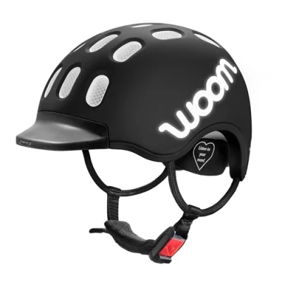 Abbildung von woom Kids Helm, Fahrradhelm für Kinder, mit Visier, Jungen und Mädchen, 5053 cm, Größe S, Verstellbar, Aufprallschutz, Schwarz (Black)