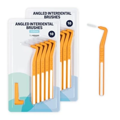Abbildung von By Amazon Interdentalbürste, mittlere Reichweite, abgewinkelt, 0,45 mm, 20 Stück (2 Packungen mit 10 Stück), Orange
