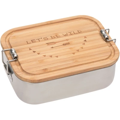 Abbildung von LÄSSIG Kinder Brotdose Edelstahl und Bambus Frühstücksbox nachhaltig Kindergarten Schule/ Lunchbox Adventure Let's be wild