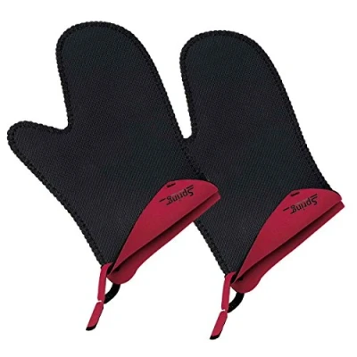 Abbildung von Spring GRIPS Ofenhandschuhe Hitzebeständig Neopren 40 bis 250C rutschfest universelle Größe, 23x15cm Schwarz, Rot Topfhandschuhe Set
