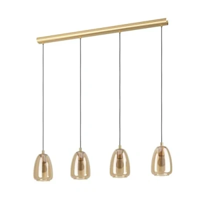Abbildung von EGLO Hängelampe Alobrase, 4 flammige Pendelleuchte Esstisch, Hängeleuchte aus Metall in Messing gebürstet und bedampften Glas amber, Esszimmerlampe hängend, E27 Fassung, 108 cm