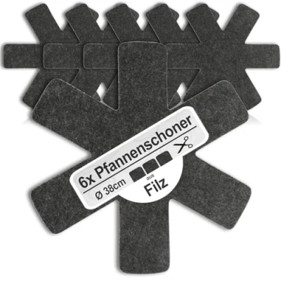 Abbildung von COM FOUR® 6x Pfannenschutz Ø 38 cm aus Filz Pfannenschoner zum Schutz vor Kratzern Pfannenschutzmatte auch für Töpfe und Schüsseln (06 Stück schwarz)