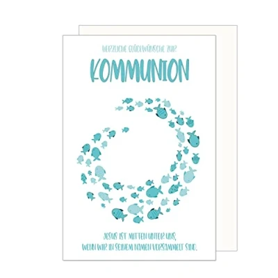 Abbildung von Edition Seidel Premium Glückwunschkarte zur Kommunion mit Umschlag. Kommunionskarte Karte Grusskarte Glückwünsche Fische Junge Mädchen (KO282 SW023)