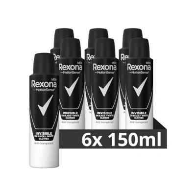 Abbildung von Rexona Men MotionSense Anti Transpirant Spray Invisible on Black + White Clothes Deo gegen starkes Schwitzen und Körpergeruch mit 48 Stunden Schutz 6x 150 ml