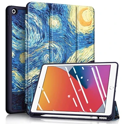 Abbildung von Fintie Hülle für iPad 9. Generation 2021/8. Gen 2020/7. 2019 10.2 Zoll Superleicht Soft TPU Rückseite Abdeckung Schutzhülle mit eingebautem Pencil Halter, Auto Sleep/Wake, Sternennacht