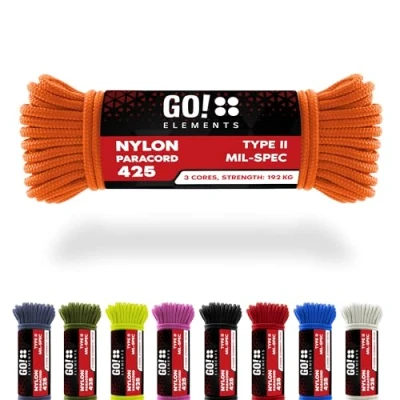 Abbildung von GO!elements 15m Paracord Seil aus reißfestem Nylon 3mm 425 Typ II max. 192kg Schnüre als Outdoor Seil, Allzweckseil, Survival Armband, Hundeleine, Nylonschnur, Farbe: Orange