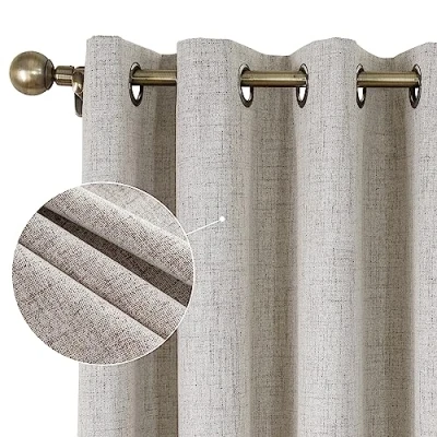 Abbildung von CUCRAF Vorhang 100% Blickdicht Leinen Gardinen mit Ösen Verdunklungsvorhänge Grauweiß H175 x B140 cm 2er Set, Thermovorhang Kälteschutz Schallschutz für Wohnzimmer Schlafzimmer