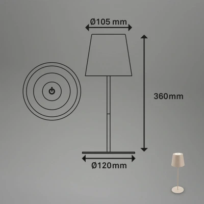 Abbildung von BRILONER LED Tischlampe kabellos mit Touch, dimmbar in Stufen, höhenverstellbar, Nachttischlampe, Leselampe, Lampe, Campinglampe, Tischleuchte, Akku Outdoor 36x10,5 cm, Beige