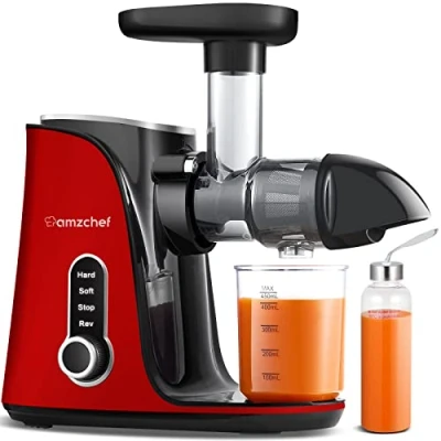 Abbildung von AMZCHEF Entsafter Gemüse und Obst mit 2 Geschwindigkeitsmodi Slow Juicer Tragbare Flasche Tassen BPA freie Cold Press Intelligente LED Umkehrfunktion Rot