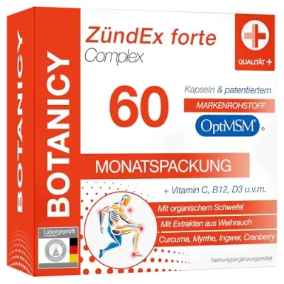 Abbildung von ZÜNDEX FORTE COMPLEX 60 MSM Kapseln Hochdosiert OptiMSM, Boswellia Serrata Weihrauch, Curcuma, Myrrhe, Ingwer, Cranberry, Vitamine, Spurenelemente