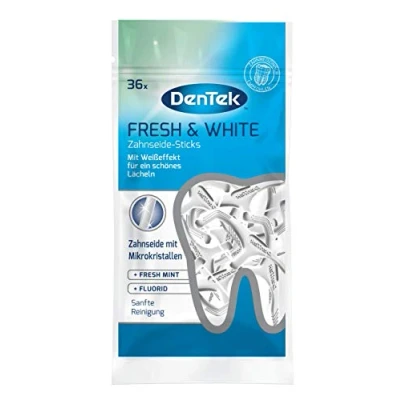 Abbildung von DenTek Fresh &amp; White Zahnseide Sticks mit Mikrokristallen für weißere Zahnzwischenräume Minzgeschmack Zahnstocher Zungenschaber,{ 1 X 36 Stk. } , Stück (1er Pack)
