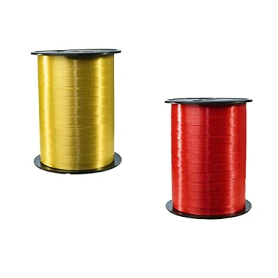 Abbildung von Clairefontaine 601775AMZC Set mit 2 Spulen aus Schleife, glatt, 500 x 0,7 cm, ideal für Geschenkverpackung, Basteln und Hausdeko, 1 Set, Gold/Rot