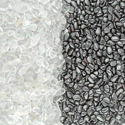 Abbildung von Premium Ladesteine Bergkristall und Entladesteine Hämatit Mini Trommelsteine 400 gramm (je 200gr) Chips 6 10 mm Lebensquelle Plus