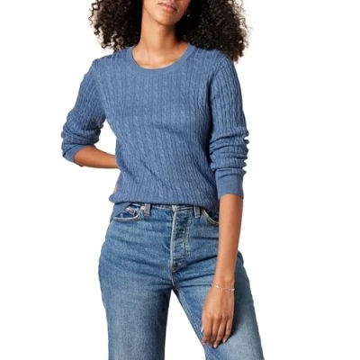 Abbildung von Amazon Essentials Damen Leichter Langarm Pullover Mit Rundhalsausschnitt Zopfmuster (Erhältlich In Übergröße), Blau Heide, 6XL Große Größen