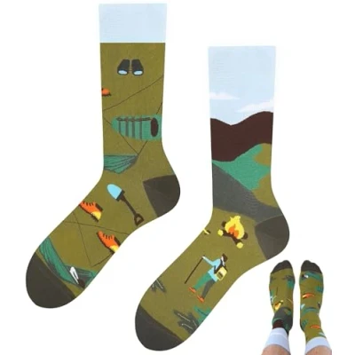 Abbildung von TODO Colours Camping Socken Herren Lustig, Berge Lustige Motiv, Wandernsocken Lustig (43 46, Mountain Camp)